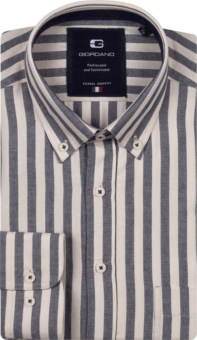 Giordano - Overhemd Donkerblauw Giordano Brando Long Sleeve Button Down Soft Twill Stripe Lange Mouw Overhemd Donkerblauw 527101