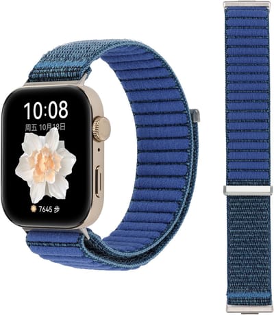Stravo Nylon Horlogebandje met Klittenband – Geschikt voor Huawei Watch Fit 5 / Watch Fit 5 Pro / Watch Fit 4 / Watch Fit 4 pro / Watch Fit 3 – Geweven Smartwatch Bandje – Blauw