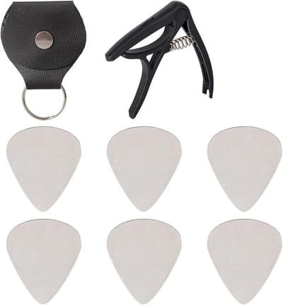Gitaar Capo - Snaar Transpositor - Muziek Maken - 3-in-1 Ontwerp - 1 Tas 6 Plectrums - Zwart