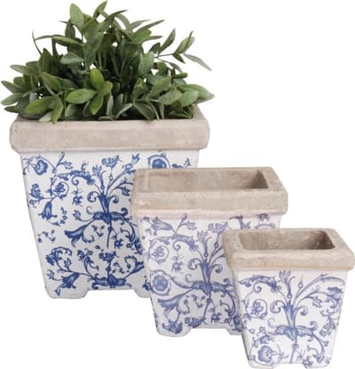 Keramiek bloempot set van 3 blauw