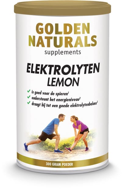 Golden Naturals Elektrolyten Lemon – Elektrolytenpoeder – Met magnesium, kalium & natrium – Voor vochtbalans & energieniveau – 300 gram