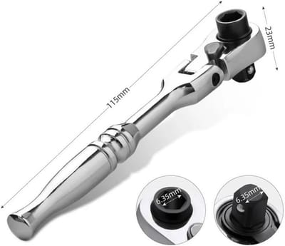 Oneay 2-in-1 Ratelsleutel met rond handvat – 1/4" Gereedschap met dubbele kop en 72 tanden (snelwerking) – Inclusief set met schroefbits en doppen – Handgereedschap voor thuisreparaties (Zilver)