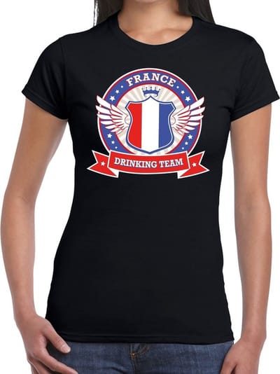 Zwart France drinking team t-shirt / t-shirt zwart dames - Frankrijk kleding XS