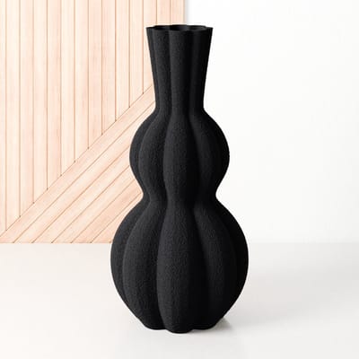 Fleuriek - Kleine vaas Zwart - H30 cm - Bolvaas voor droogbloemen of als decoratieve bloemenvaas, ronde design vaasjes van bio-kunststof - Vaas met structuur