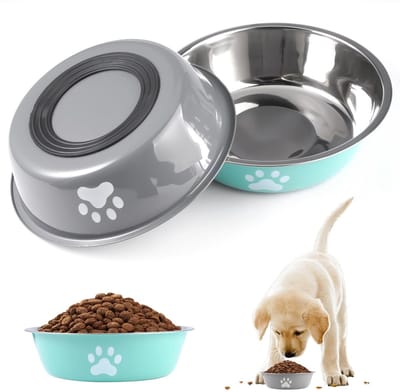 Dailygoods - 2 Stuks Roestvrijstalen Hondenbak Ø17cm, 780ml Hondenbordkommen met Antislip Rubberen Voeten, Vaatwasmachinebestendig Honden Voerkommen, Roestbestendige Waterkommen voor Middelgrote Kleine Honden
