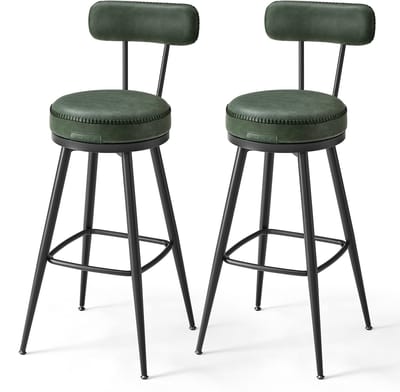 VASAGLE - Barkruk - Set van 2 - Hoge Draaibare Barkrukken met Rugleuning - Kunstleer - Voor Keuken en Bar