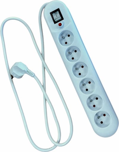 PROMAX Stekkerdoos - 6 voudig - Schakelaar - BELGISCHE PENAARDE - 1.5 mtr kabel - 3 x 1.5 mm² - 3680 watt - Wit