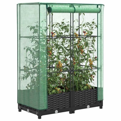 vidaXL - Plantenbak - verhoogd - met - kashoes - 80x40x123 - cm - rattanlook