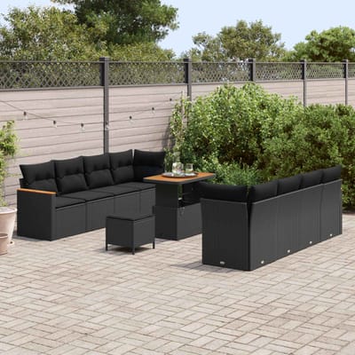 vidaXL - Tuinbank - Set - 12 - st - 10-Aantal - zitplaatsen - Zwart - poly - rattan