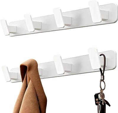 Dailygoods - Kapstokhaken aan de muur gemonteerd, parelwit 4 haak kapstokhaken, 2 stuks, 30 cm wandgemonteerde haken voor het ophangen van jassen, hoeden, tassen en sjaals