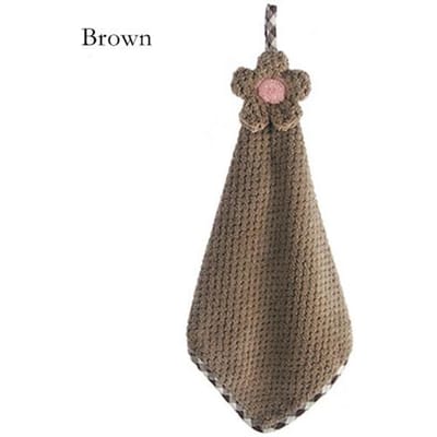 Serviette à main à séchage rapide 3 secondes pour cuisine Polaire corail Épaisse Absorbante Chiffon de nettoyage pour vaisselle Type Tournesols Texture à carreaux marron