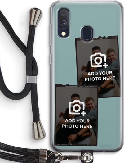 Gepersonaliseerd - Case Company® - Hoesje met koord geschikt voor Samsung Galaxy A40 hoesje met Koord - Polaroid Zwart - Telefoonhoesje met Zwart Koord - Bescherming aan alle Kanten en Over de Schermrand