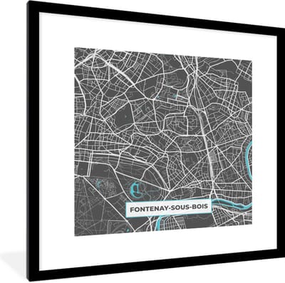 Fotolijst incl. Poster - Fontenay-sous-Bois - Frankrijk - Kaart - Plattegrond - Stadskaart - 40x40 cm - Posterlijst