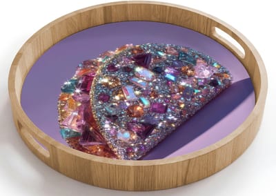 Dienblad rond 40x40 cm - Schootdienblad hout - Edelstenen - Glitters - Paars - Kleurrijk - Borrelplank rechthoek - Plateau houten dienbladen