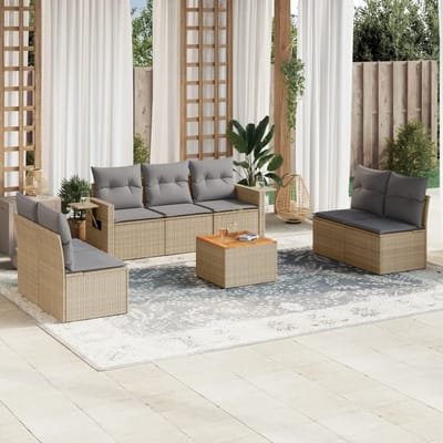 vidaXL - 8-delige - Loungeset - met - kussens - poly - rattan - beige