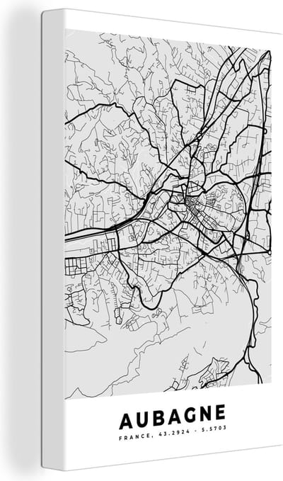Canvas Schilderij Kaart - Stadskaart - Aubagne - Plattegrond - Frankrijk - 20x30 cm - Wanddecoratie