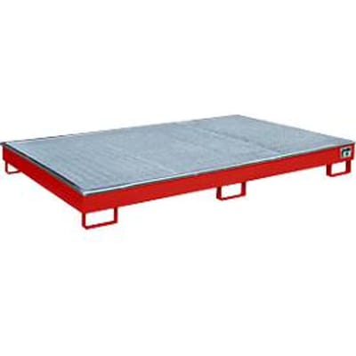 Bauer Etagebak RW-GR 2200-1 PE, met PE inzet, met rooster, L 2165 x B 1315 x H 230 mm, vlamrood RAL 3000