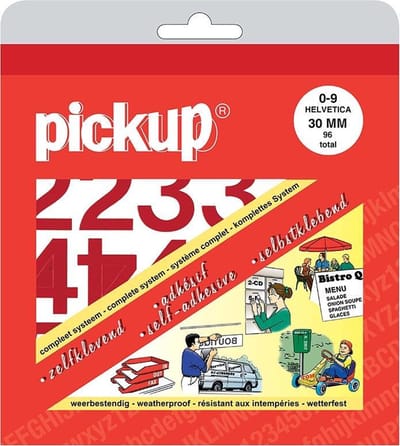 Pickup plakcijfers boekje Helvetica rood - 30 mm