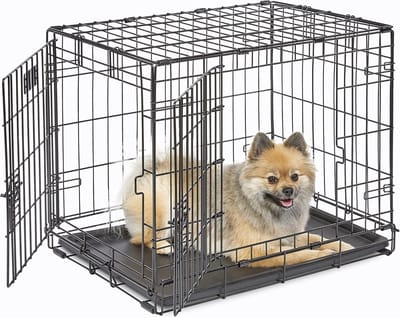 Famanu - Hondenbox met dubbele deur, 61 cm, lekvrije bodem en scheidingspaneel, zwart
