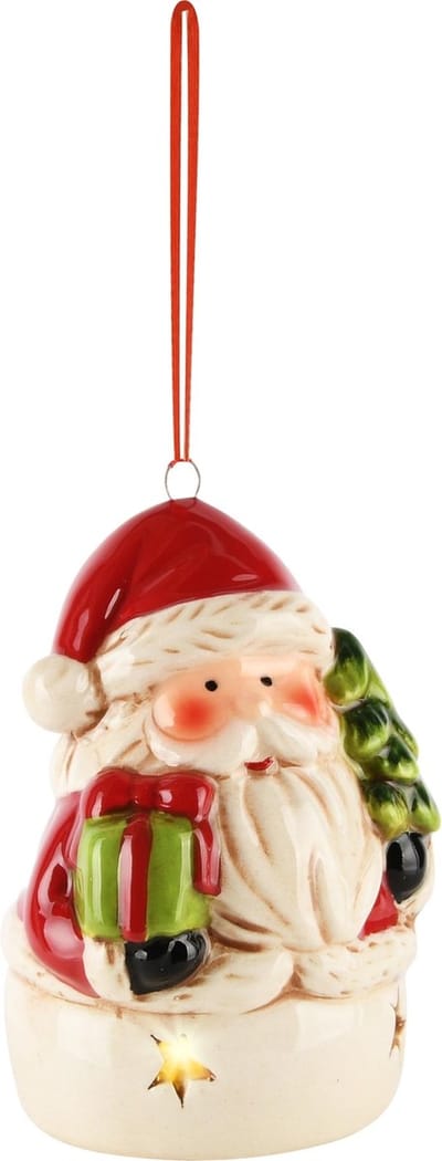 Dekoratief | Hanger santa m/boompje, dolomiet, LED, 6x5x8cm | A245756