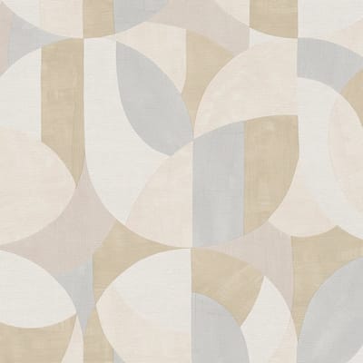 Retro behang Profhome 399324-GU vliesbehang hardvinyl warmdruk in reliëf licht gestructureerd met grafisch patroon mat grijs crèmewit beige wit 5,33 m2