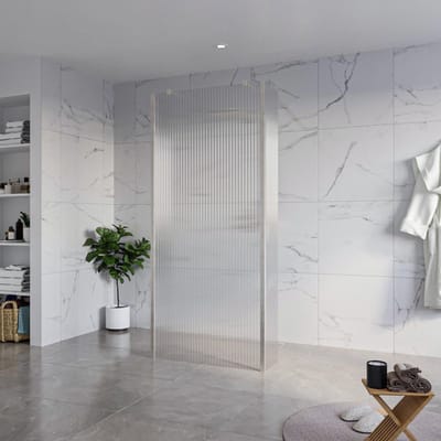 FugaFlow Eccelente Vetro Vrijstaande inloopdouche badkamer - 90x200cm - Helder geribbeld - antikalk - 8mm veiligheidsglas - 2 zijwanden 30cm - met wandarmen en hoekprofielen - RVS geborsteld -