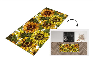 Keukenloper - Loper keuken - Zonnebloem - Vintage - Design - 120x50 cm - Keukenloper vinyl