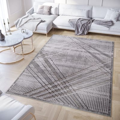 Tapiso Crystal Vloerkleed Donkergrijs Lijnen 3D Effect Tapijt Maat- 80x150