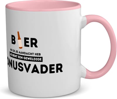 Akyol - bier, nu ik je aandacht heb je bent een geweldige bonusvader koffiemok - theemok - roze - Papa - de beste bonusvader - vader cadeautjes - vaderdag - verjaardagscadeau - verjaardag - cadeau - gift - vader artikelen - 350 ML inhoud