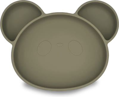 Youly® Siliconen kinderbord beer - Kinderservies - Baby servies - Baby bord - Anti Slip - Bord met zuignap - BPA vrij - Kaki Grijs