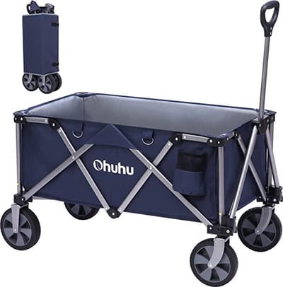 Trolley Kamping Portabel /Opvouwbare trolley op wielen met verstelbare handgreep, voor strand, buiten, picknick, festival, tuin, zwaar belastbaar, Bolderkar