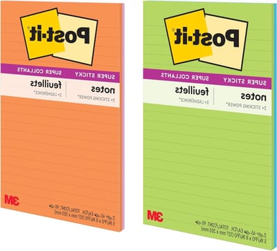 Post-it Super Sticky Notes, 5x8 inches, 2 Pads, 2X The StickPower, Rio de Janerio Collection, Bright Colors (Orange,Pink,Blue,Green), Recyclable (5845-SS)