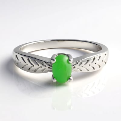 Cavill - 925 Sterling Zilveren Ring met 0,35 ct Ovale Keizerlijke Chrysopraas - Elegante Gravures - Damesring Groen - Maat 17