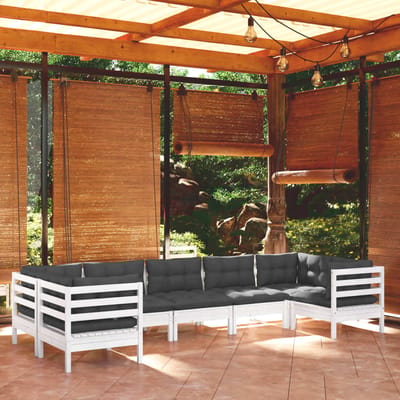 vidaXL - 7-delige - Loungeset - met - kussens - grenenhout - wit