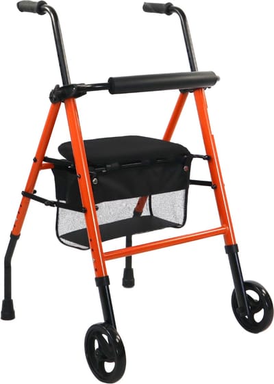 Mobiclinic Nerón - Looprek - Looprek met wielen - Rollator - Wandelaar met 2 wielen - Opvouwbaar - Staal - Lichtgewicht en Inklapbaar - Met Zitting et Mandje - Oranje