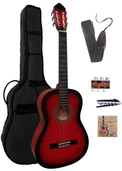 MSA C4 rode kindergitaar met starterset. Klassieke gitaar met nylon snaren.