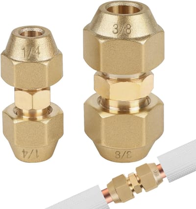 Double Nipple voor Koperen Buizen - 2 Stuks - 1/4 Inch en 3/8 Inch - Luchtconditioning - Schroefverbinding - Koperen Buisverlenging - Zonder Lassen - Toebehoren
