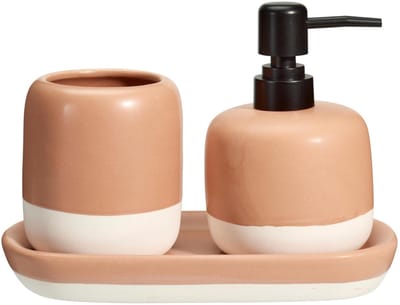Bathroom Solutions Zeeppompje / dispenser met drinkbeker Messina - roze - kunststeen - 12 x 22 x 15 cm