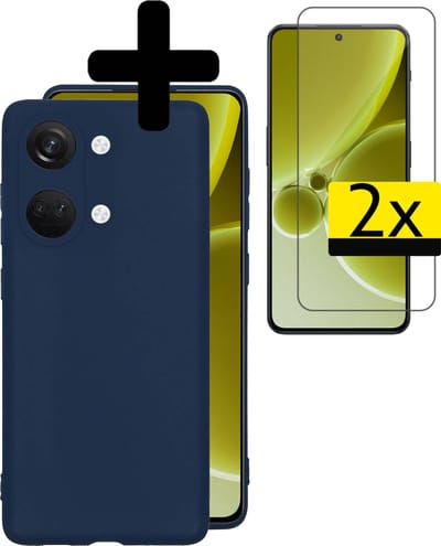 Hoesje - Met 2x Screenprotector - Geschikt voor OnePlus Nord 3 - Sterk & Shockproof - Back Cover - Siliconen Case - Telefoon Hoes - Telefoonhoesjes - Donkerblauw