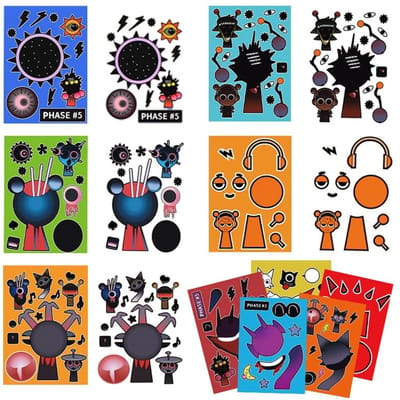 10/22/32 STKS Sprunki Stickers Maak-een-gezicht Stickers Maak Je Eigen Sprunki Sticker voor Klasbeloning, Boekdecoratie Kindercadeau Cadeau orange