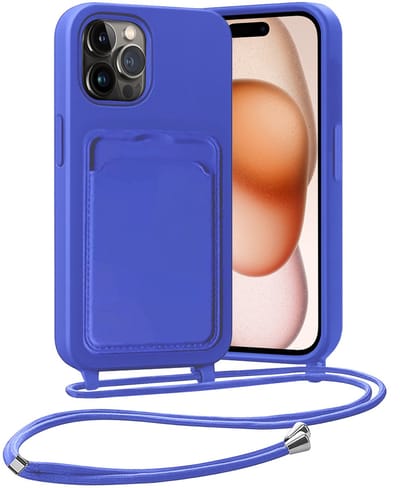 Hoesje Geschikt voor iPhone 14 Pro Hoesje Met Telefoonketting Pasjeshouder Case Koord - Hoesje Geschikt voor iPhone 14 Pro Hoes Met Kaarthouder - Felblauw