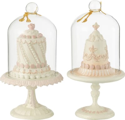J-Line decoratie cake Bel - polyresin - wit/roze - 2 stuks