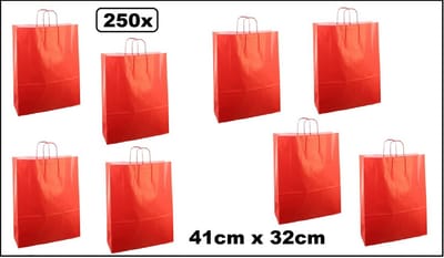 250x Koordtas Big rood 41cm x 32cm - papier - goodiebag papieren draagtas tas koord festival kado themafeest party geschenken