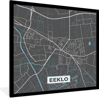 Fotolijst incl. Poster - Stadskaart – Grijs - Kaart – Eeklo – België – Plattegrond - 40x40 cm - Posterlijst