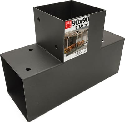 LUN FIX - T-connector + verzinkt staal - 92x185x275x1,5 mm - zwart gepoedercoat - pergola carport hek