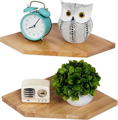 Famanu – Hangende hoekplank - set van 2 - eikenhoekplank - wandplank - vintage landelijke stijl - rek voor slaapkamer - woonkamer - diamantvorm