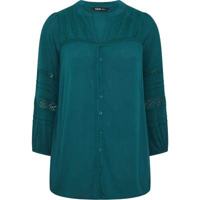 Yours Tealblauwe Gehaakte Blouse Met Vhals Size 42