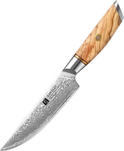 Xinzuo Steakmes van 73 laags Damascus staal - Ongeëvenaarde scherpte en uniek design - handvat van Olijfhout - Xinzuo B37 Lan Series
