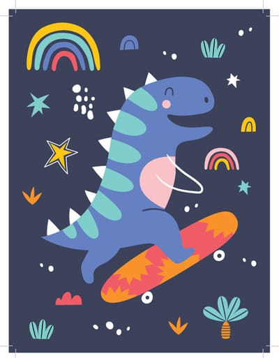 Schilderen op Nummer Set - Kind 6+ - Funny Dino Skateboard - Plaat Karton + Bonusplaat - incl. Verf & Penselen - 18x24cm