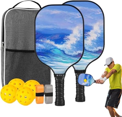 2 rackets, 4 ballen, 2 grip tapes, 1 tas - Pickleball Racket | Turtle Shell Set met glasvezel rackets en ergonomische sportaccessoires. Geschikt voor vrouwen, mannen, meisjes, familietraining, binnensporten, fitness, vrije tijd en oefening.